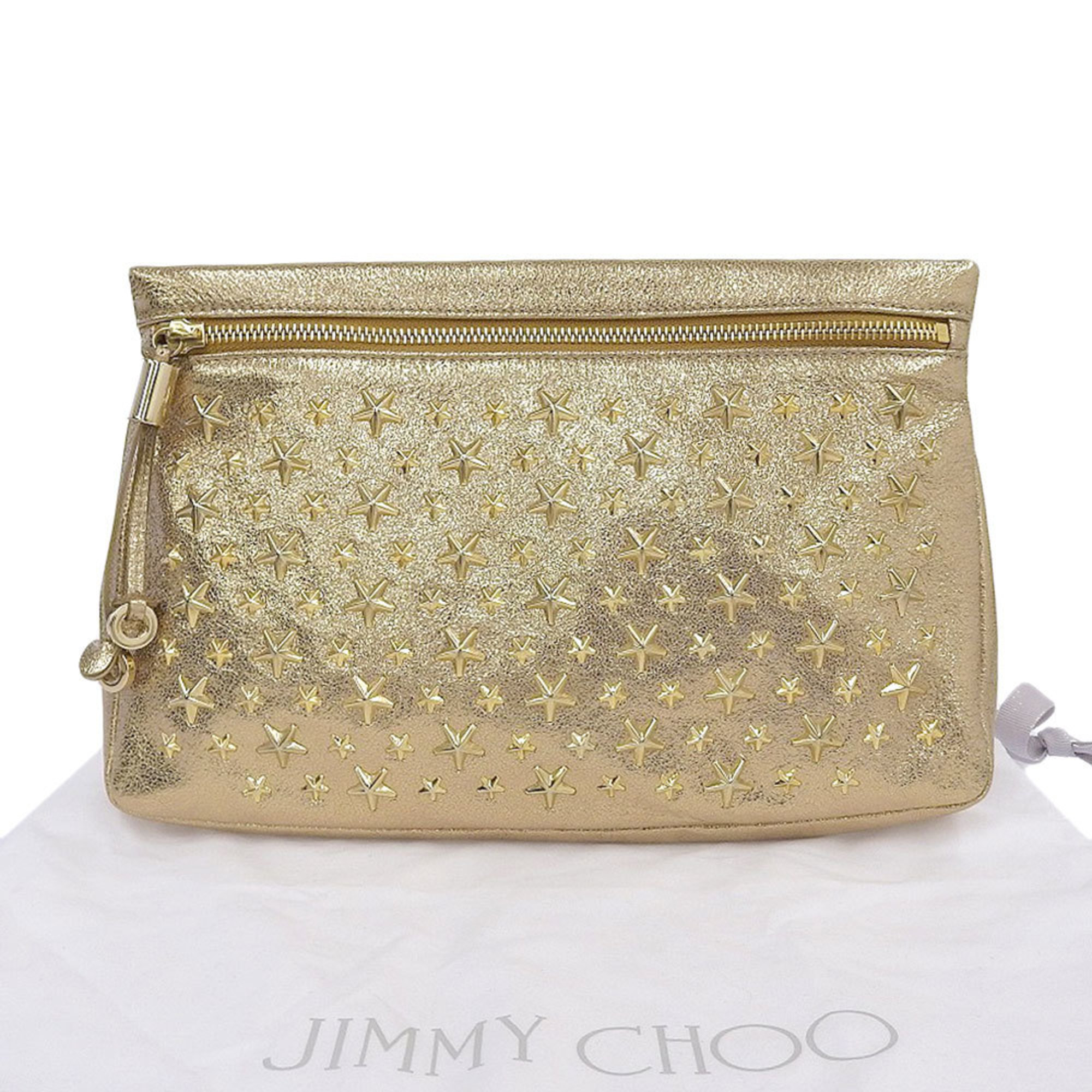Jimmy Choo Zena Star Studs Party Bag Clutch Leather Gold